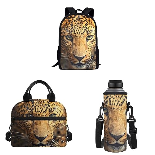 xixirimido 3-in-1 Kinder-Schulrucksack, Büchertasche, isolierte Lunch-Tasche, Wasserflaschenhalter, Gepard, Einheitsgröße, Lässiger Tagesrucksack von xixirimido