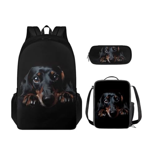 xixirimido 3-in-1 Kinder-Schulrucksack, Lunch-Tasche, Stiftebox für Jungen und Mädchen, Hund, Schwarz, Einheitsgröße, Lässiger Tagesrucksack von xixirimido