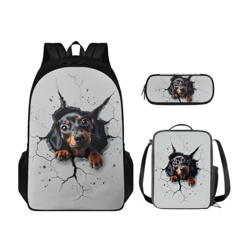 xixirimido 3-in-1 Kinder-Schulrucksack, Lunch-Tasche, Stiftebox für Jungen und Mädchen, hund, Einheitsgröße, Lässiger Tagesrucksack von xixirimido