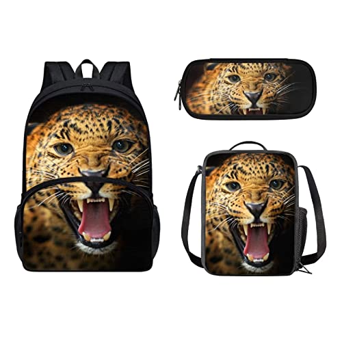 xixirimido 3 in 1 Kinder Schulrucksack Isolierte Lunchbox Tasche Stifthalter für Jungen Mädchen, Gepard, Einheitsgröße, Lässiger Tagesrucksack von xixirimido