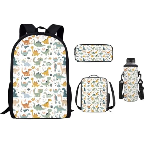 xixirimido 4 x Kinder-Schulrucksack, 43,2 cm, Büchertasche, Lunchbox, Federmäppchen, Flaschenhalter, Dinosaurier, Einheitsgröße, Lässiger Tagesrucksack von xixirimido