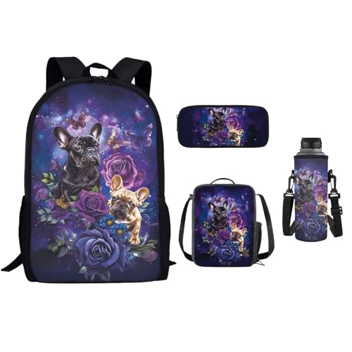 xixirimido 4 x Kinder-Schulrucksack, 43,2 cm, Büchertasche, Lunchbox, Federmäppchen, Flaschenhalter, Hunderose, Einheitsgröße, Lässiger Tagesrucksack von xixirimido