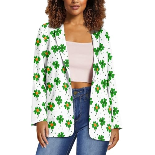 xixirimido Damen Blazer mit Taschen Ein Knopf Langarm Regular Fit Büro Arbeitsjacke Küsten, Grüne Blätter, XXXL von xixirimido