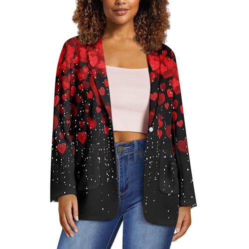 xixirimido Damen Blazer mit Taschen Ein Knopf Langarm Regular Fit Büro Arbeitsjacke Küsten, Rote Herzen, L von xixirimido