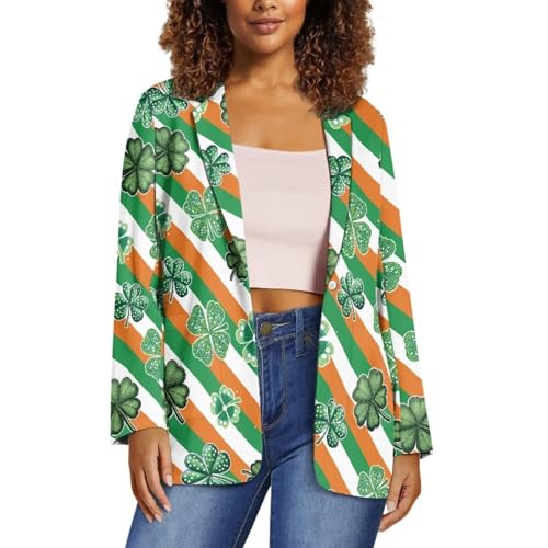 xixirimido Damen Blazer mit Taschen Ein Knopf Langarm Regular Fit Büro Arbeitsjacke Küsten, St. Patricks Day, XL von xixirimido