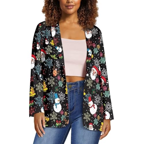 xixirimido Damen Blazer mit Taschen Ein-Knopf Langarm Regular Fit Büro Arbeitsjacke Küsten, Weihnachts-Schneeflocke, 48 von xixirimido