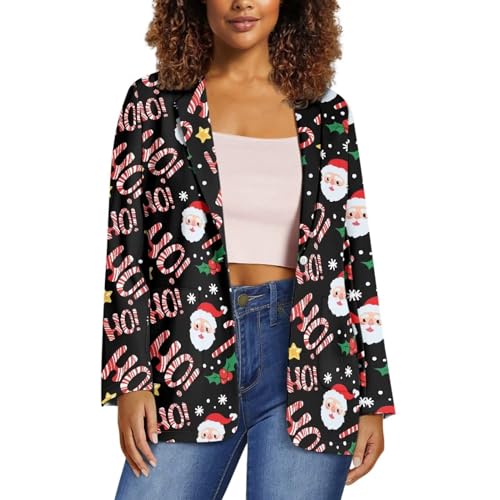 xixirimido Damen Blazer mit Taschen Ein-Knopf Langarm Regular Fit Büro Arbeitsjacke Küsten, Weihnachtsmann, 36 von xixirimido