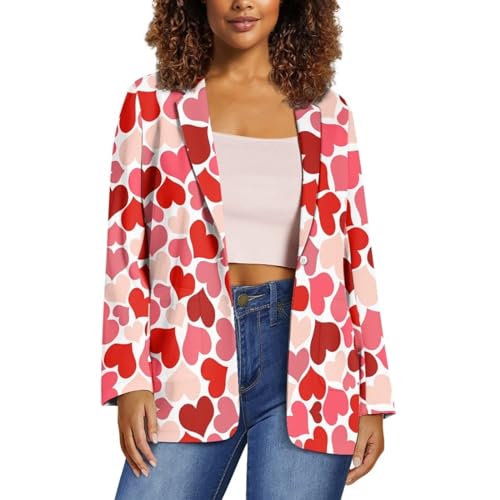 xixirimido Damen Blazer mit Taschen Ein-Knopf Langarm Regular Fit Büro Arbeitsjacke Küsten, rosa herz, 52 von xixirimido