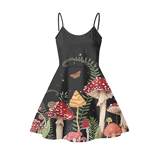 xixirimido Damen Kleider Ärmellos Spaghettiträger Casual Midi U-Ausschnitt Kleid Übergröße XS-5XL, mushroom, X-Large von xixirimido