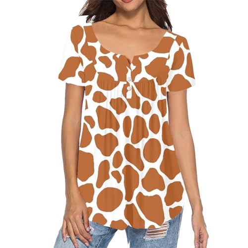 xixirimido Damen Sommer Tunika Top Kurzarm Verstecken Bauch Lose Button Down Blusen, Giraffenmuster, XXX-Large von xixirimido