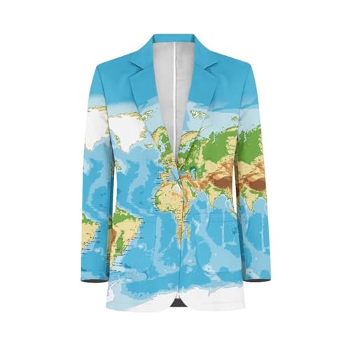 xixirimido Erwachsene Herren Blazer Anzug Regular Fit Business Jacke Anzug Plus Größe XS-5XL Atmungsaktiv Leicht gekerbtes Revers, Weltkarte, L von xixirimido
