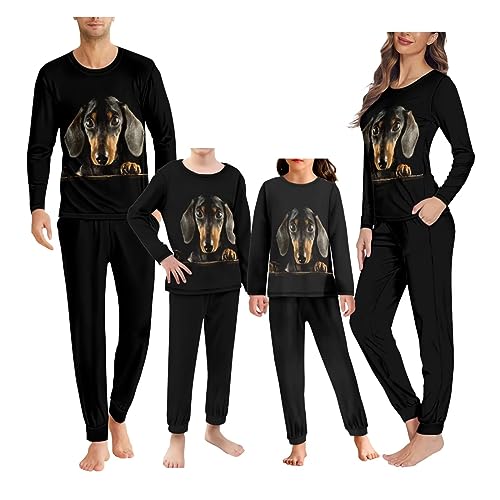 xixirimido Familien-Pyjama-Set für Damen und Herren, Urlaub, Weihnachten, Nachtwäsche, passende Loungewear, langärmelig, Rundhalsausschnitt, Dackel Hund, 32 von xixirimido