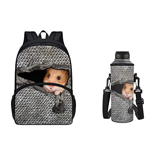 xixirimido Kinder Schulrucksack Büchertasche mit Flaschenträger Halter Tasche 2 in 1, Hamster, Einheitsgröße, Casual von xixirimido