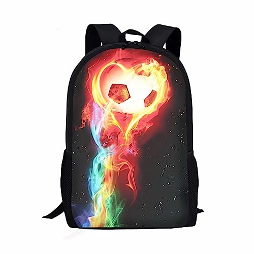 xixirimido Kinder-Schulrucksack für Jungen und Mädchen, Schulterrucksack, Tagesrucksack, Fire Soccer, Einheitsgröße, Lässiger Tagesrucksack von xixirimido