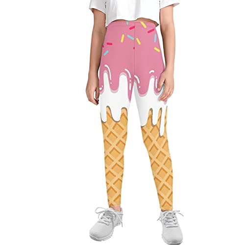 xixirimido Mädchen Leggings Yogahose Knöchellänge hohe Taille bequem 4-13 Jahre Kleinkind, Ice Cream, 6-7 Jahre von xixirimido