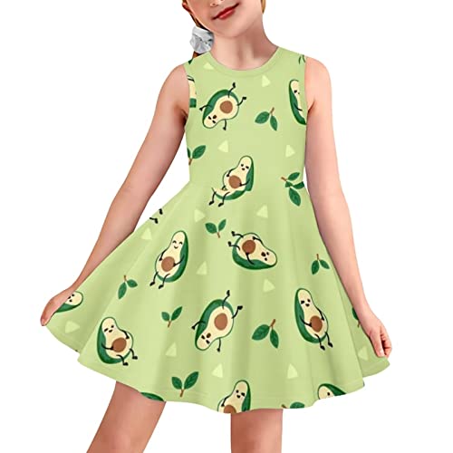 xixirimido Mädchen Midikleid Rundhals Sommer Frühling Sommerkleid Schule Reise Kleider 3-16 Jahre, avocado, 11-12 Jahre von xixirimido