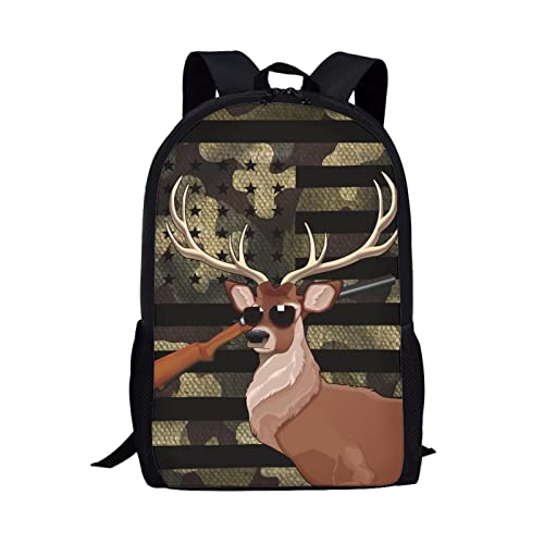 xixirimido Schulrucksack für Kinder, Jungen, Mädchen, Büchertasche, Schultertasche, Tagesrucksack, Amerikanische Flagge Hirsch, Einheitsgröße, Lässiger Tagesrucksack von xixirimido