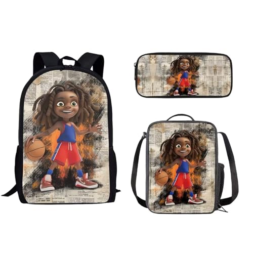 xixirimido Schulrucksack für Kinder, Lunchbox, Federmäppchen, 3-in-1-Zubehör, Afrikanisches schwarzes Kind, Einheitsgröße, Lässiger Tagesrucksack von xixirimido