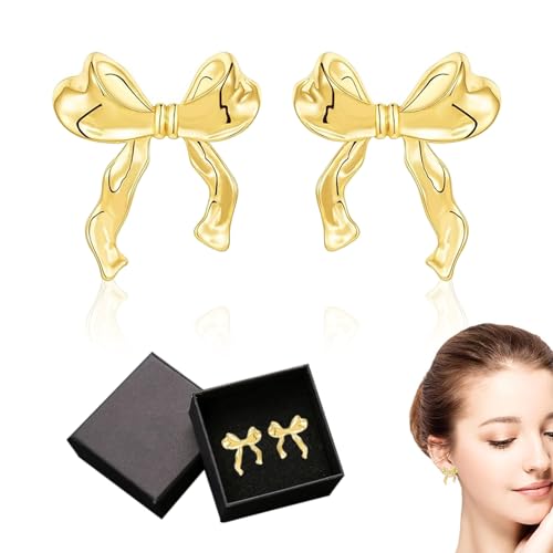 Bow Earrings,Schleifen Schmuck Frauen xlwen 1 Paar Gold Bogen Ohrstecker Ohrringe,Gold Schleife Ohrring,Bow Earrings Für Mädchen, Teens Simple Ear Beauty Klassische Schleifen-Ohrringe von xlwen