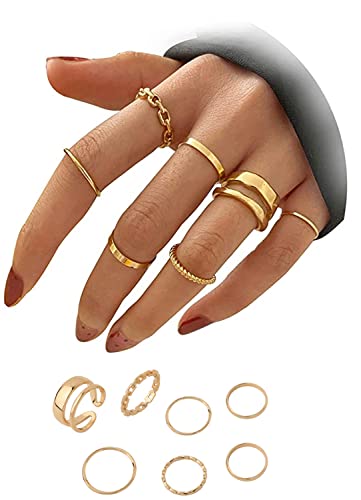 xlwen Knuckle Rings Set für Frauen Mädchen Schlangenkette Stapelring Vintage Boho Midi Ringe Größe gemischt Fingerringe Ringe Damen Set Finger Midi Ring Set für Männer und Frauen Geeignet (Gold) von xlwen