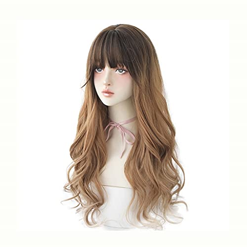 n/a 26-Zoll-Braun-Blonde Ombré-Perücke mit, langes gewelltes Kunsthaar, natürliche Perücken for Frauen (Color : A) von xnvdojt