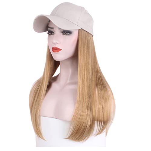 n/a Damen-Haarkappe, weiße Baseballmütze, lange, gerade, goldene Farbverlauf-Kappenperücke von xnvdojt