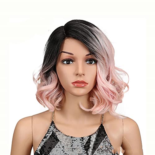 n/a Magisches Haar, kurze, lockere, gewellte Bob-Perücken, 30,5 cm, schwarze Synthetik-Frontspitze-Perücken for Frauen, Hochtemperaturfaser (Color : B) von xnvdojt