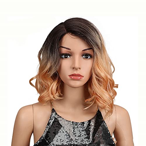 n/a Magisches Haar, kurze, lockere, gewellte Bob-Perücken, 30,5 cm, schwarze Synthetik-Frontspitze-Perücken for Frauen, Hochtemperaturfaser (Color : C) von xnvdojt