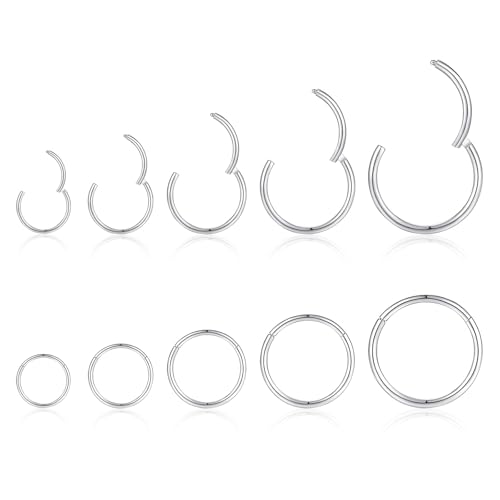 xolear 10 Stück Nasenpiercing Ring Silber, Edelstahl Nasenring Hoop, Septum Piercing Chirurgenstahl, Piercing Ring Set für Nostril Ohr Lippe, für Damen Männer 6/8/10/12/14 mm (Silber) von xolear