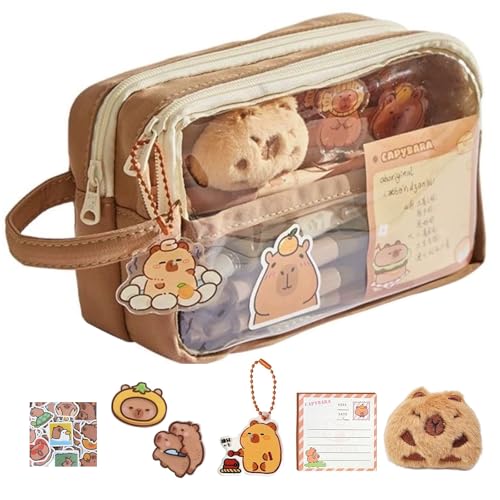 xolear Federmäppchen, Große Kapazität Capybara Pencil Case mit 5 Fächer, Teenager Federtaschen mit Tragegriff, Reißverschluss Smoothy Stiftetui, Mädchen Stiftemappe, für Schule Büro (Braun) von xolear