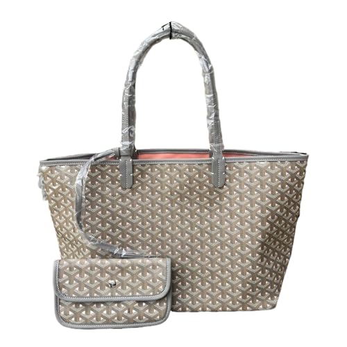 xotoa Zweifarbige Einkaufstasche aus Leder – Umhängetasche for Damen, gut verarbeitete Handtasche mit geprägtem Aufdruck, perfekt als Reisetasche for den Alltag(Graypink-small-s-) von xotoa