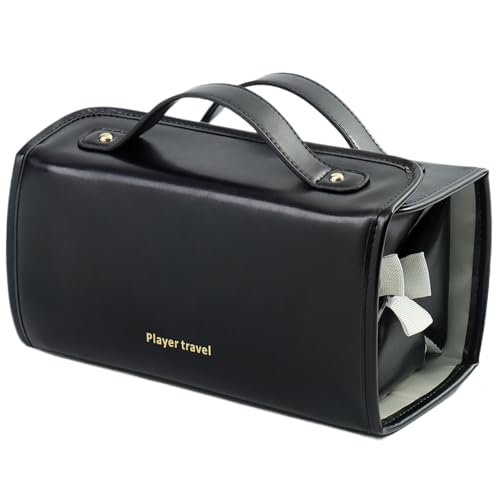 Kosmetiktasche Damen Travel Make Up Tasche Aus PU-Leder Mit Fächern, Tragbare Reise Kosmetikkoffer wasserdichte Kulturtasche Für Reisende Frauen Und Männer 24 X 12 X 12 cm von xowwyue