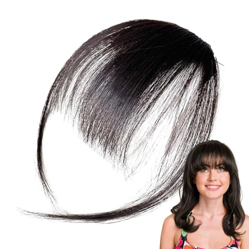 xowwyue Echthaar-Pony-Clip,Wispy Bangs-Haarspange - Clip-In-Stirn-Pony für Damen mit menschlichem Pony - Alltägliche Haarverlängerung für Freundin und, Pony mit Bügeln für die Bühne und auf Reisen von xowwyue