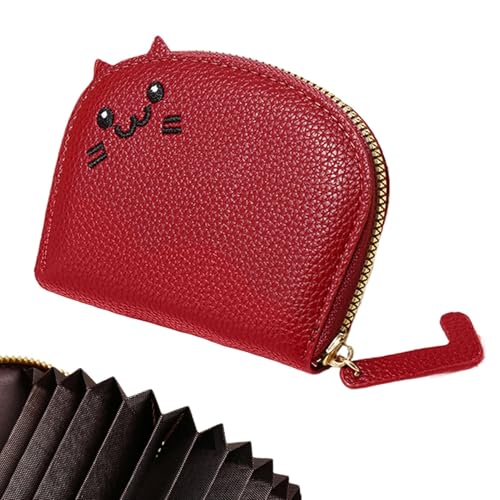 xowwyue Geldbörse – Kreditkartenetui mit Reißverschluss, kleine Kartenetuis mit Reißverschluss, tragbare Cartoon-Katzen-Geldbörse für Mädchen und Frauen, weinrot, Refer to description, Unisex von xowwyue