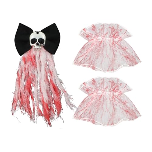 xowwyue Totenkopf Haarklammer | Gothic Blutig Halloween Haarspangen - 3er Set Gothic Brautschmuck und Armband Totenkostüm Zubehör für Rollenspiel Mottoparty Cosplay Fotografie von xowwyue