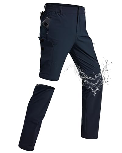 xtuwkzo Cargohose Herren Stretch Zipper Abnehmbar Wasserdicht Fahrradhose Atmungsaktiv Sommer Männer Schnell Trockend Reißverschluss Taschen Wander Reisen Hose Navy S von xtuwkzo