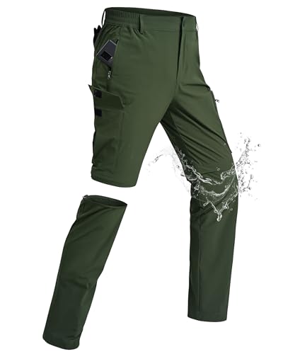 xtuwkzo Trekkinghose Herren Zipper Wasserdicht Schnell Trockend Abnehmbar Atmungsaktiv Softshellhose Multi Taschen Stretch Wanderhose Männ Kurz Taktik Angeln Hose Army Grün XL von xtuwkzo