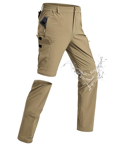 xtuwkzo Trekkinghose Herren Zipper Wasserdicht Schnell Trockend Abnehmbar Atmungsaktiv Softshellhose Multi Taschen Stretch Wanderhose Männ Kurz Taktik Angeln Hose Kaki XL von xtuwkzo