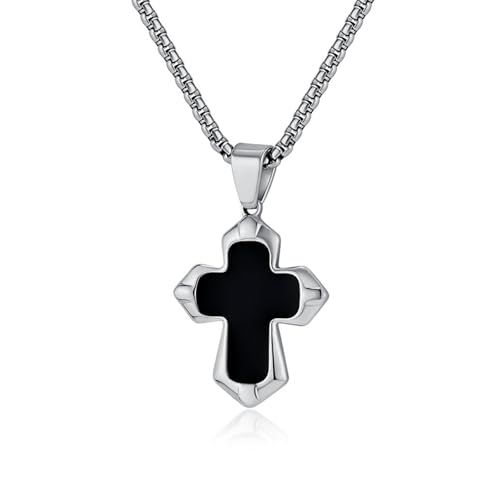 Unisex-Halskette mit schwarzem Onyx-Kreuz-Anhänger für Männer und Frauen, Titanstahl, christliches Kreuz, Schmuckkette für Herren, religiöse Jesus Christus, Kruzifix, 61 cm lange Kette Unisex-Halskette mit schwarzem Onyx-Kreuz-Anhänger für Männer und Frauen, Titanstahl, christliches Kreuz, Schmuckkette für Herren, religiöse Jesus Christus, Kruzifix, 61 cm lange Kette von xuanhang