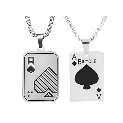 xuanhang 2-teiliges Set Edelstahl-Pokerkarten-Anhänger, 2 schwarze Pik-Ass-Spielkarten-Charm-Ketten für Damen und Herren xuanhang 2-teiliges Set Edelstahl-Pokerkarten-Anhänger, 2 schwarze Pik-Ass-Spielkarten-Charm-Ketten für Damen und Herren von xuanhang