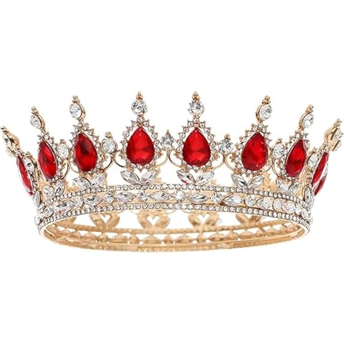 Volle Runde Mädchen Tiara, Strass Krone Kronen, Brautkrone Kristall Königin Krone Damen, Sparkly Strass Prinzessin Karneval Kopfschmuck Schmuck für Hochzeit Prom Geburtstag Party (Rot) von xuefenfei