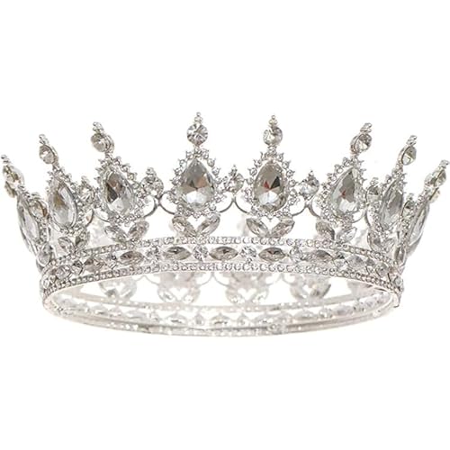 Volle Runde Mädchen Tiara, Strass Krone Kronen, Brautkrone Kristall Königin Krone Damen, Sparkly Strass Prinzessin Karneval Kopfschmuck Schmuck für Hochzeit Prom Geburtstag Party (Silber) von xuefenfei