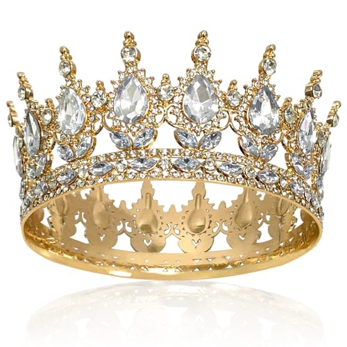 Volle Runde Mädchen Tiara, Strass Krone Kronen, Brautkrone Kristall Königin Krone Damen, Sparkly Strass Prinzessin Karneval Kopfschmuck Schmuck für Hochzeit Prom Geburtstag Party von xuefenfei