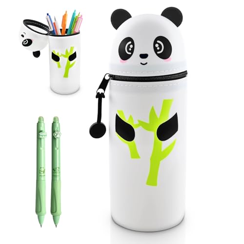 xuefenfei 2-in-1-Federmäppchen, Panda Mäppchen, Weichem Silikon Federtasche, Federmäppchen Pandabär mit Zwei Kugelschreiber, Bürobedarf für Schule von xuefenfei