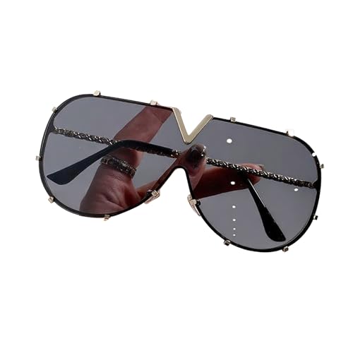 xueneige Modische ovale Oversize-Sonnenbrille für Damen im Gothic-Stil mit V-förmigen Gläsern und UV-Schutz von xueneige