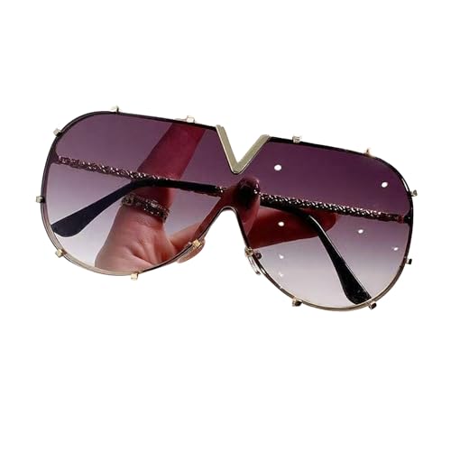 xueneige Modische ovale Oversize-Sonnenbrille für Damen im Gothic-Stil mit V-förmigen Gläsern und UV-Schutz von xueneige