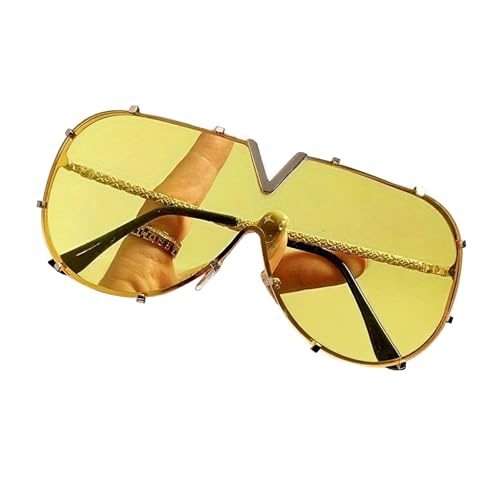 xueneige Modische ovale Oversize-Sonnenbrille für Damen im Gothic-Stil mit V-förmigen Gläsern und UV-Schutz von xueneige