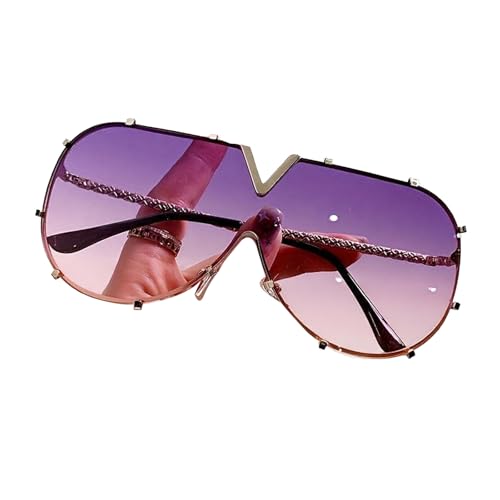 xueneige Modische ovale Oversize-Sonnenbrille für Damen im Gothic-Stil mit V-förmigen Gläsern und UV-Schutz von xueneige