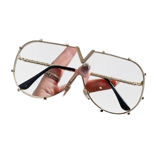 xueneige Modische ovale Oversize-Sonnenbrille für Damen im Gothic-Stil mit V-förmigen Gläsern und UV-Schutz von xueneige