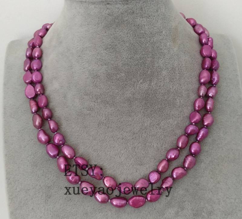 Barock Perlen Kette Fuchsia Doppelstrang Perlenschmuck von xueyaojewelry